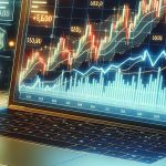 Pantalla de portátil mostrando gráficos financieros y de criptomonedas en alza
